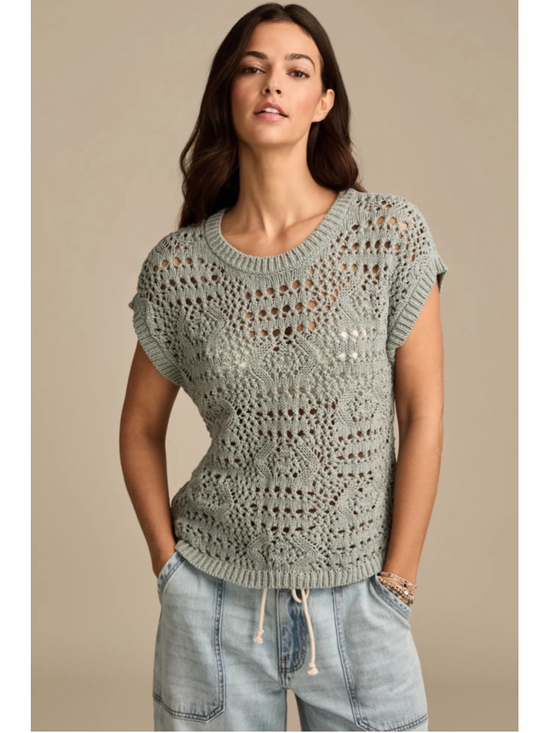 Lucky Brand Sweaters - Women's Lucky Brand Green Crochet Knit Crew Neck Sweater Size L